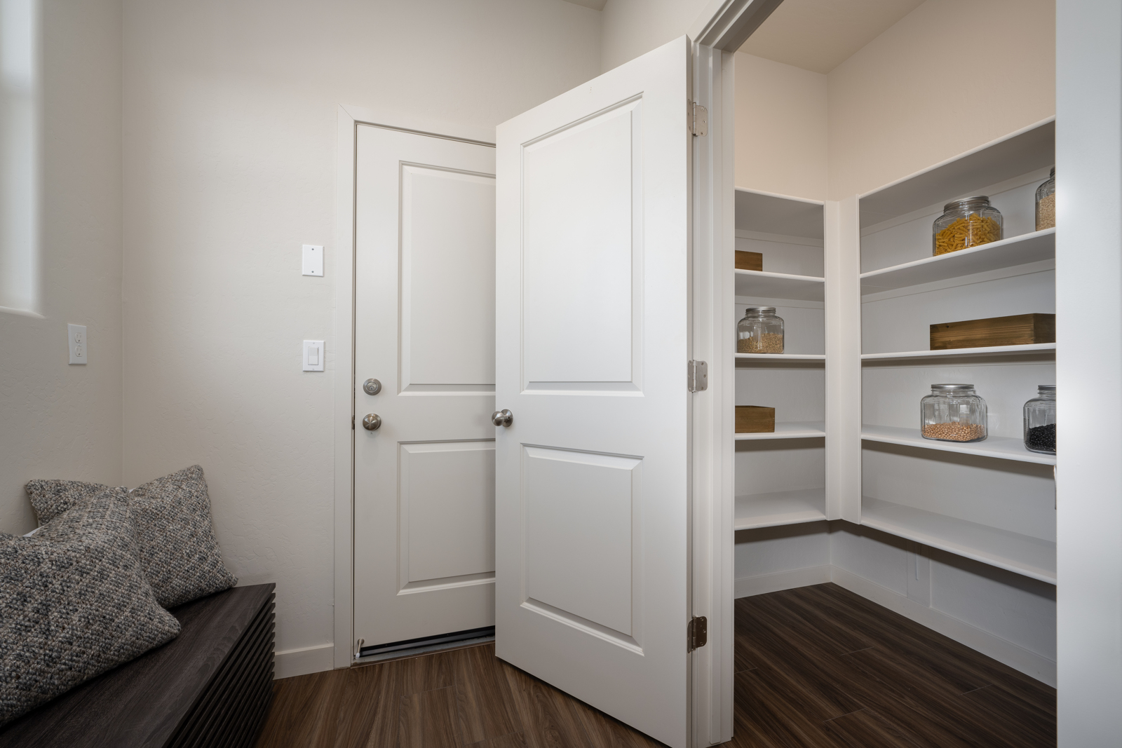 A room with white doors.