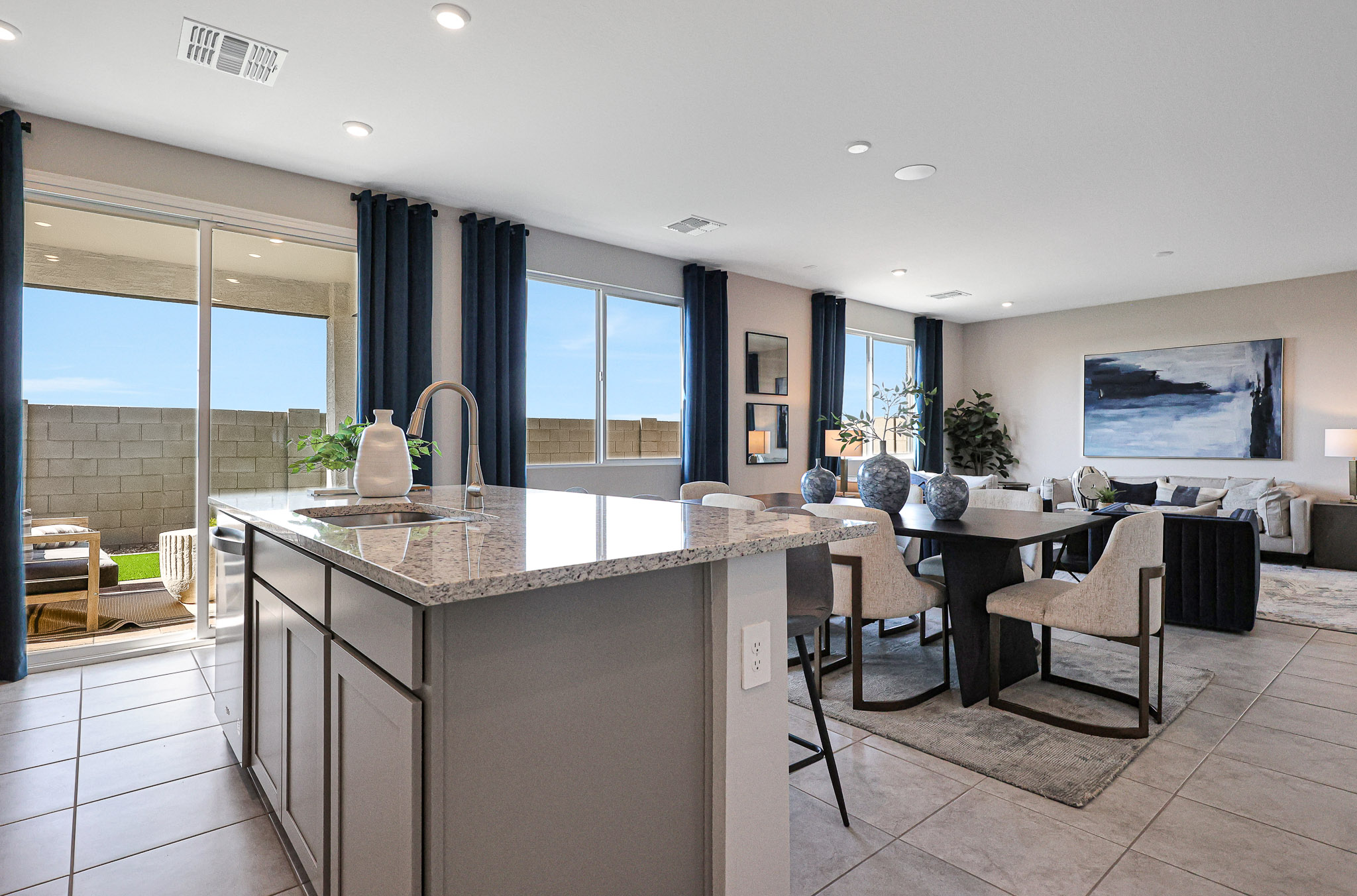 A kitchen with a large island.