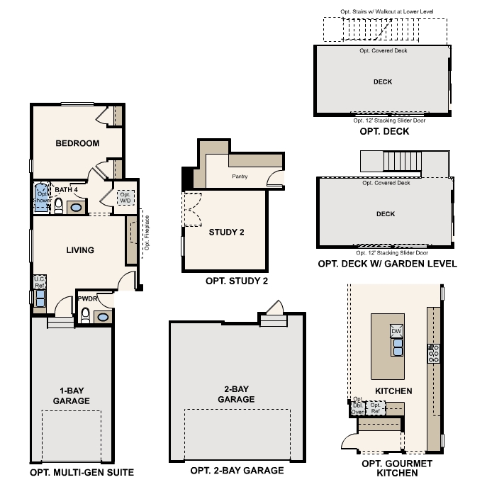 Diagram. Harvard Floorplan, Main Level Options