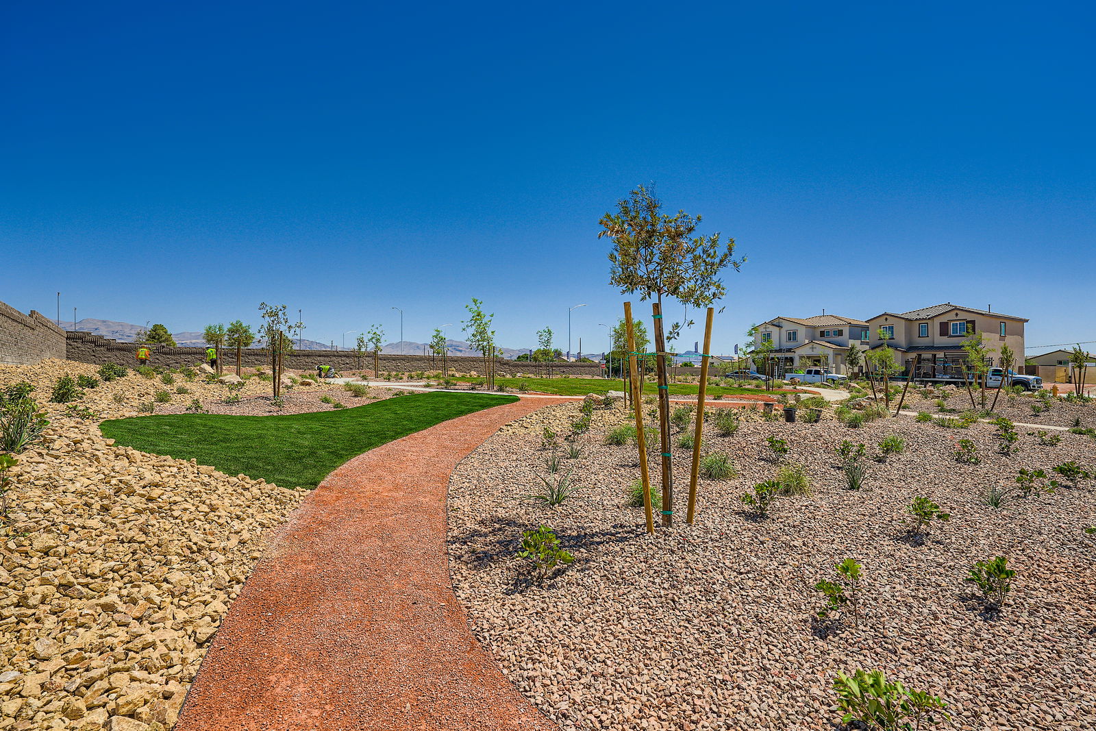 A dirt path with trees and grass.