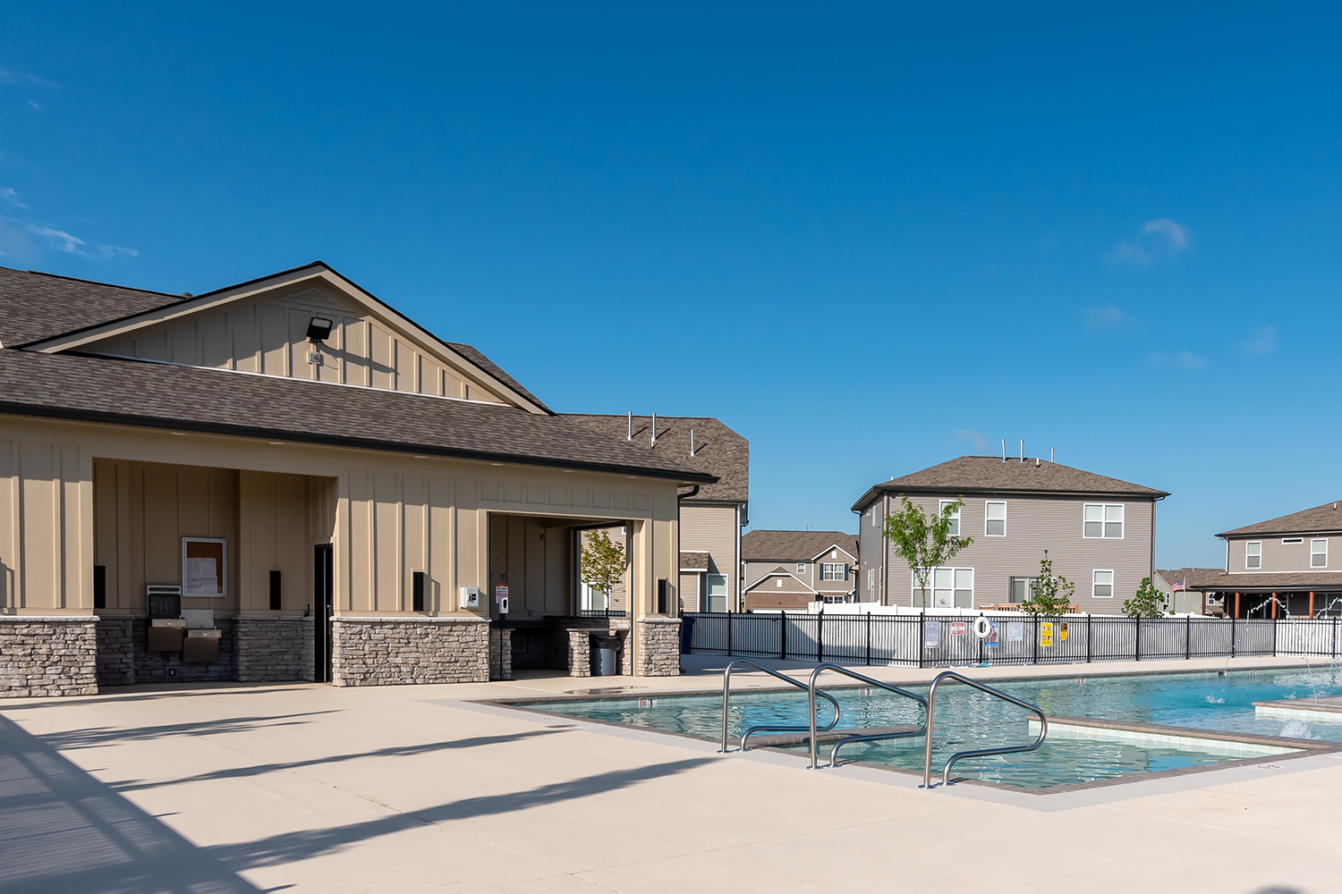 A building with a pool.