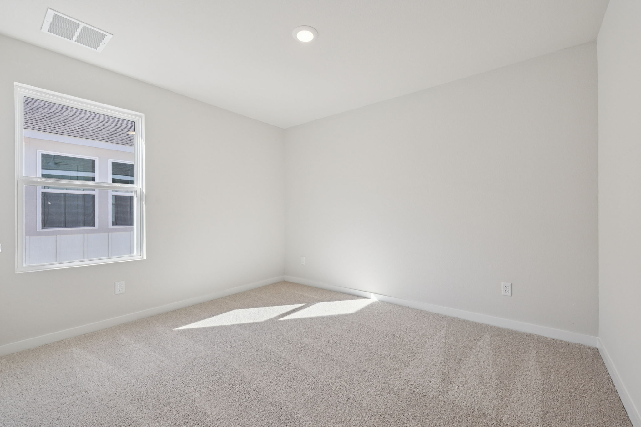 A room with a rug and a window.