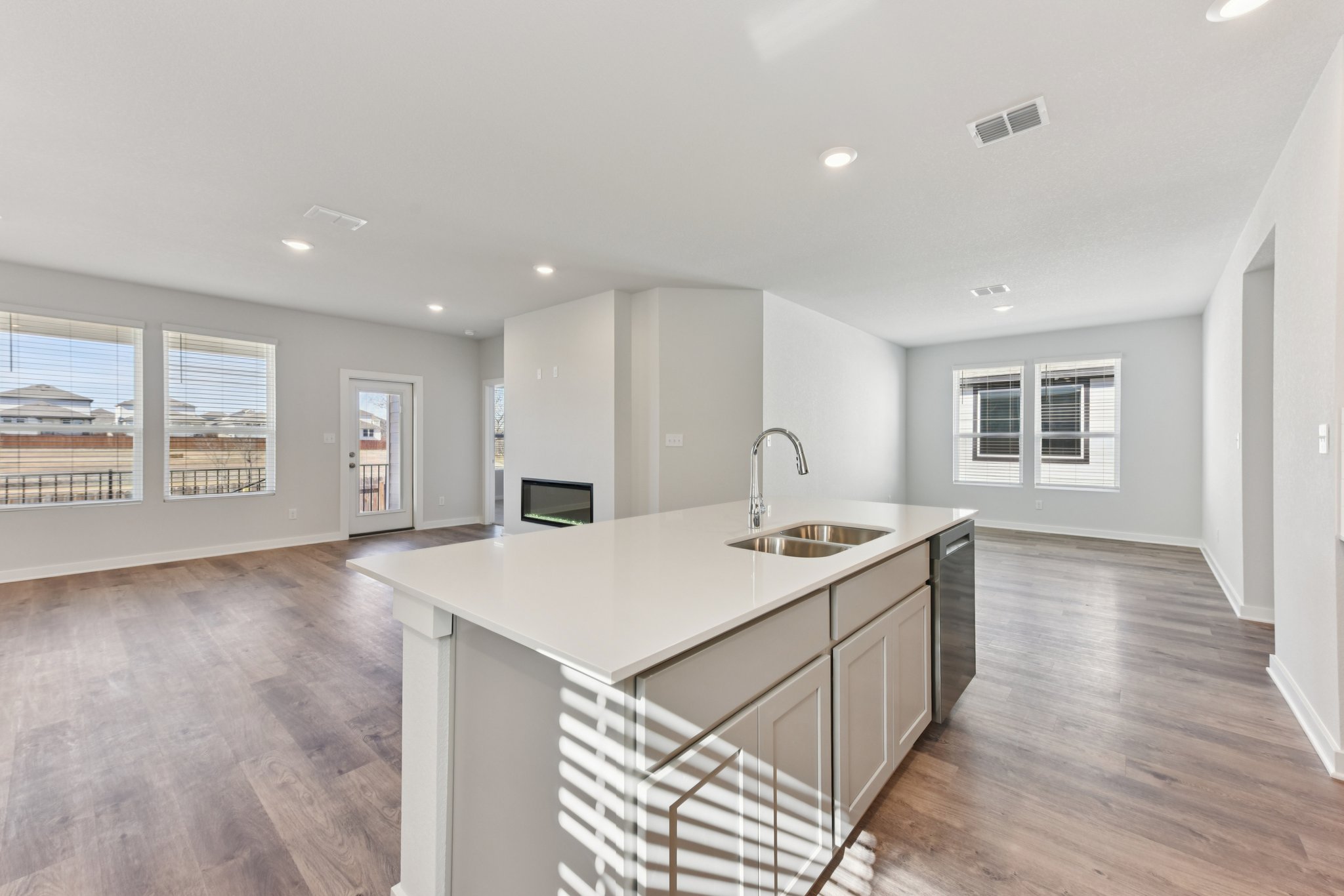 A kitchen with a large island.