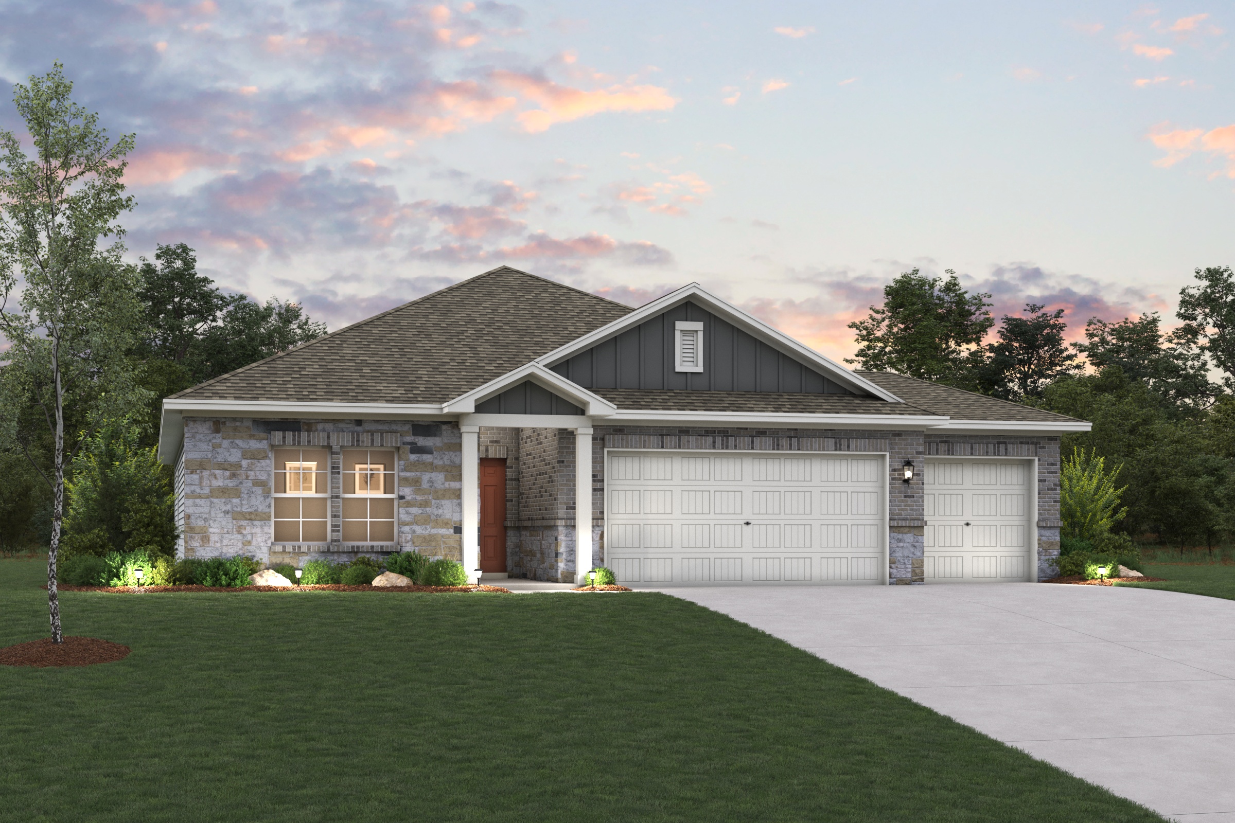 A house with a large front yard.