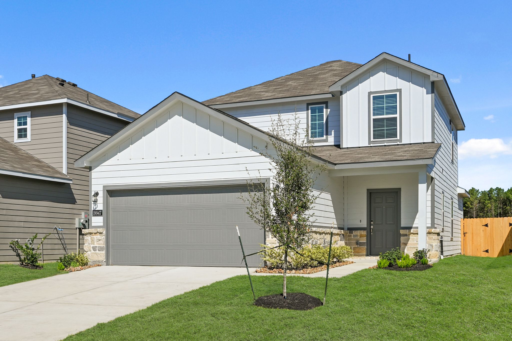 A house with a garage.