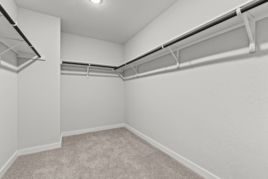 A white room with a carpet.