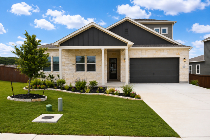 A house with a driveway.