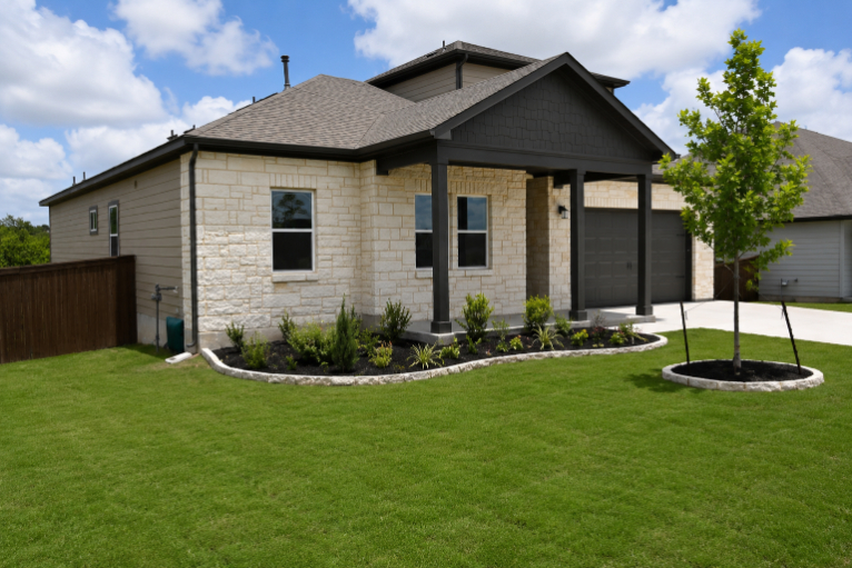 A house with a yard and a fence.