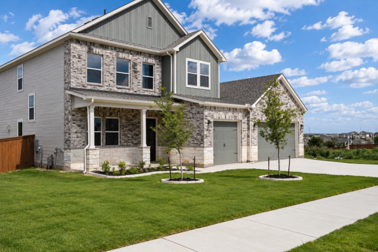 A large house with a driveway.