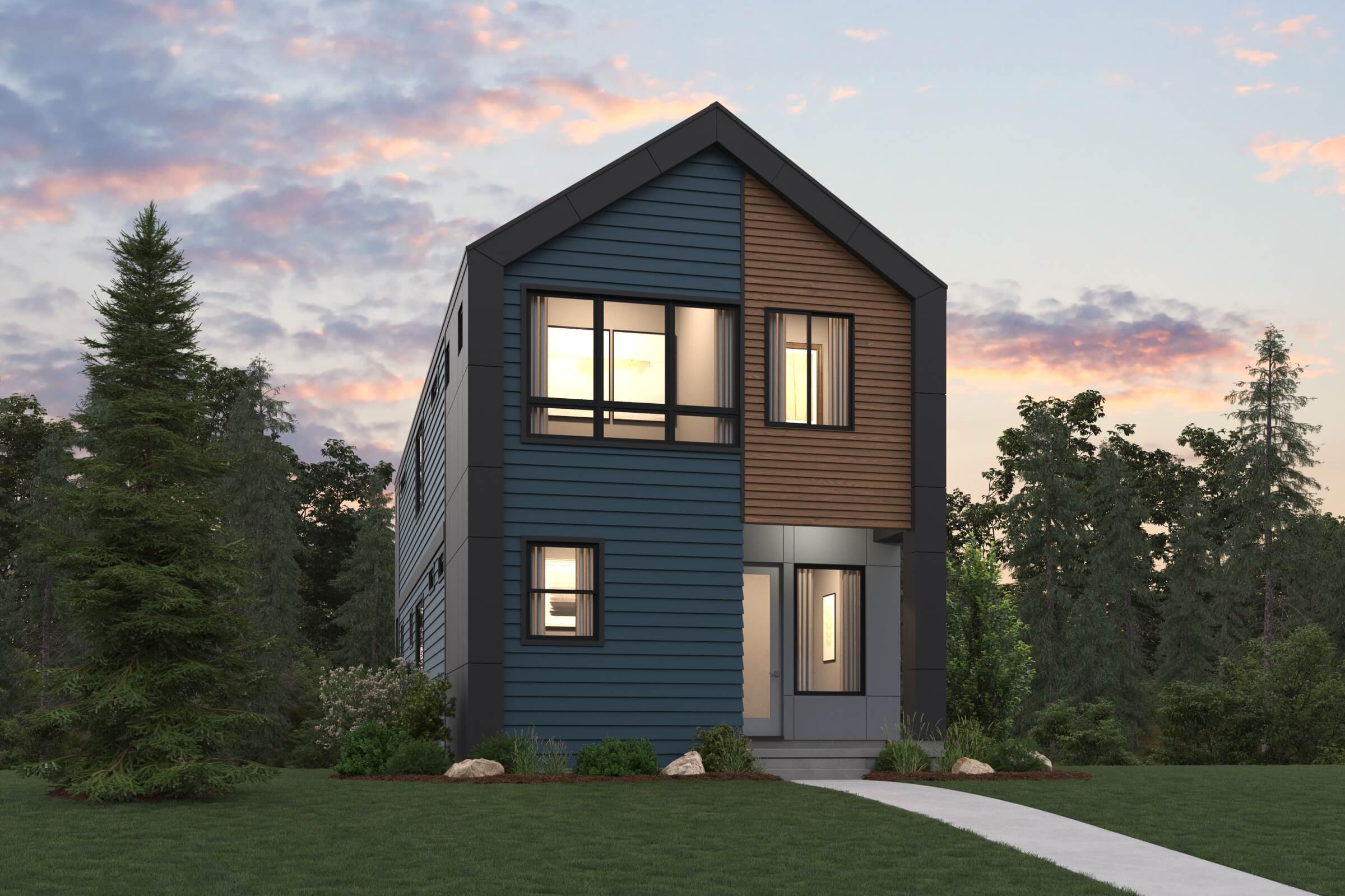 A house with a grass yard.