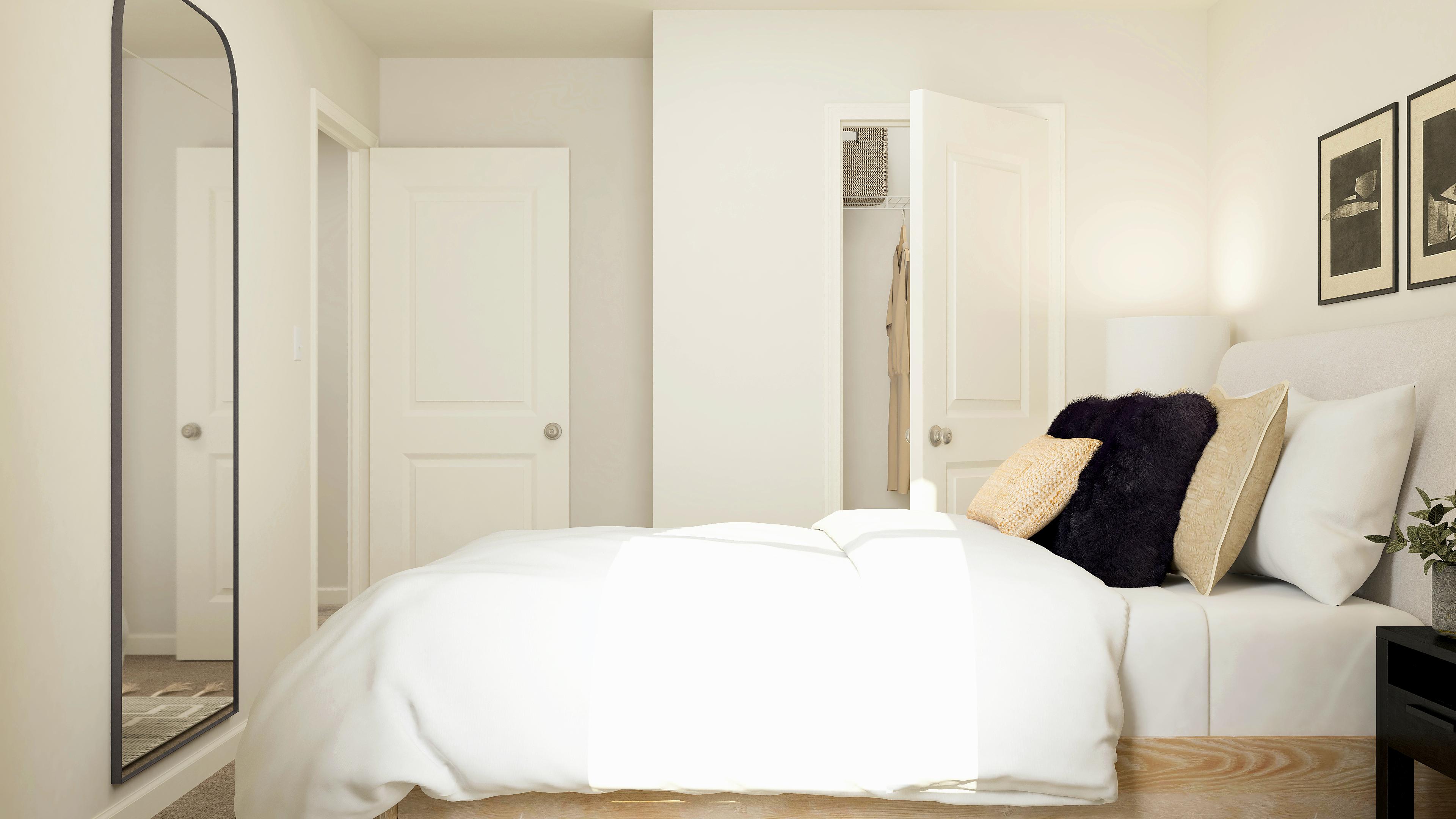 A white couch in a room.