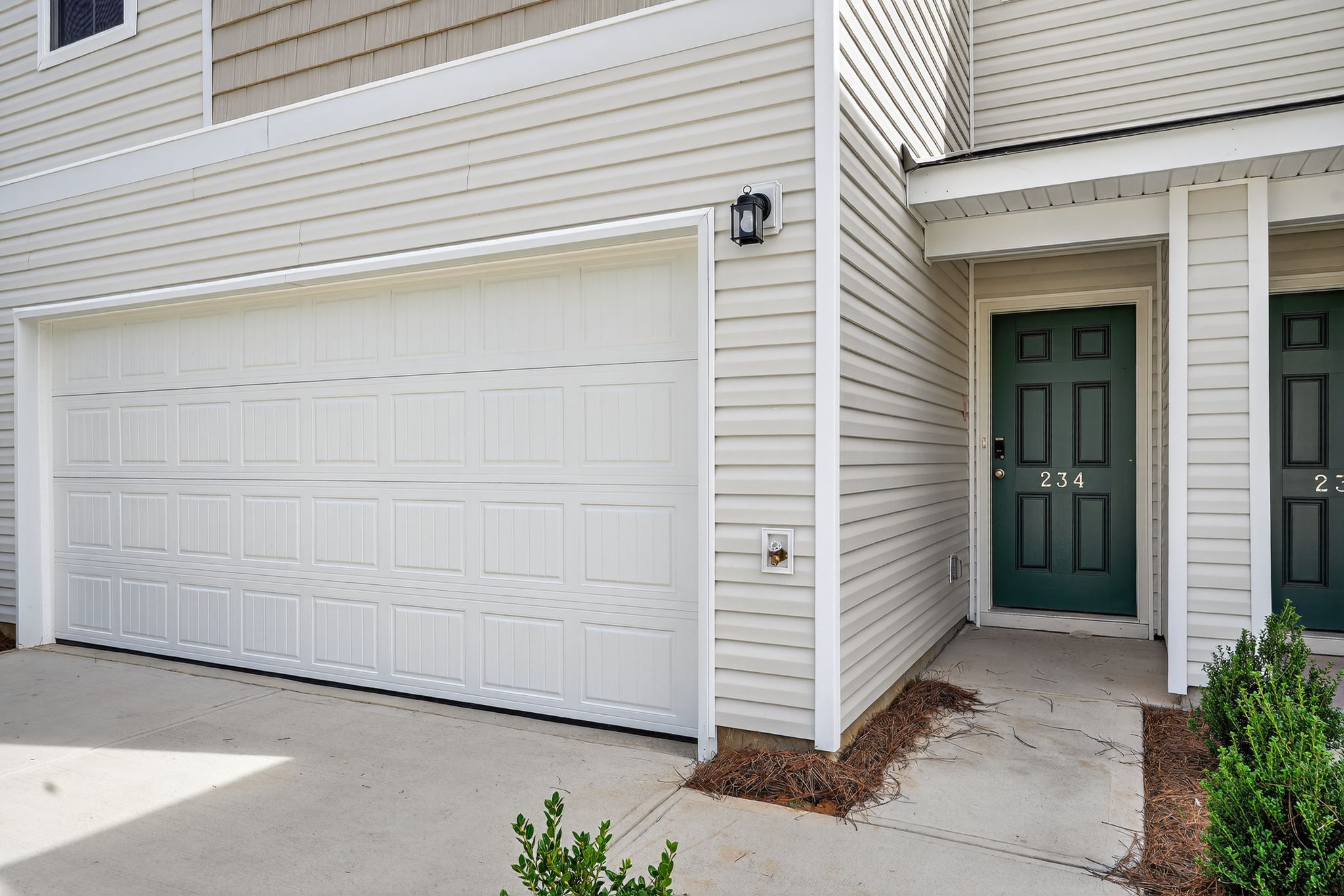 A garage door and garage.