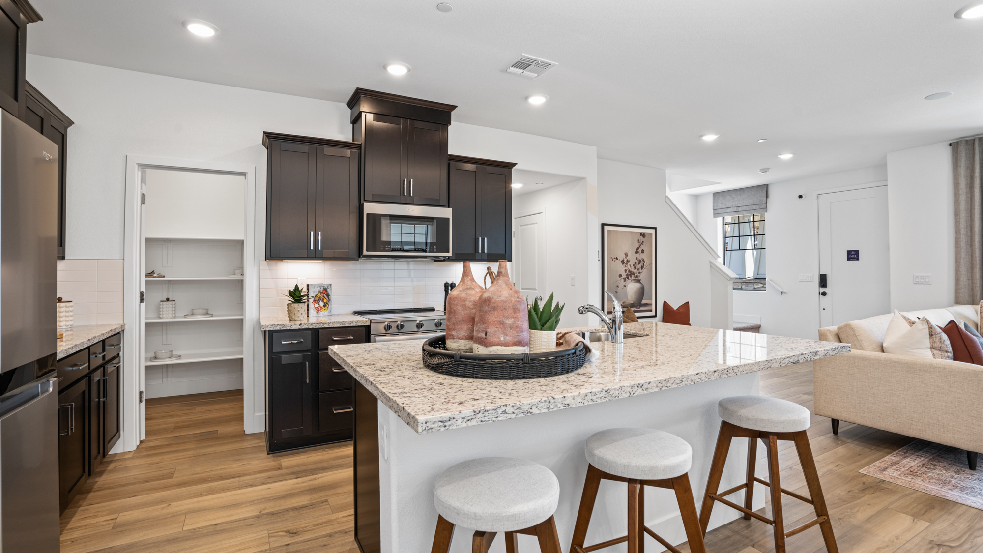 A kitchen with a large island.